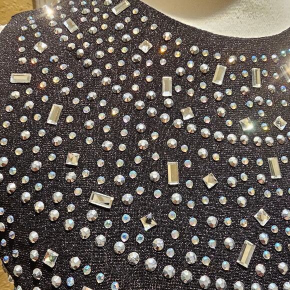 Windsor Heat XS Stone Rhinestone Bodycon Mini Dress Black Sleeveless Party Glam - Picture 8 of 14